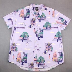 Spirited Away Shirt Mens Size 4XL Purple Cotton Short Sleeve Button Up